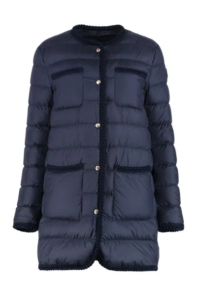 Moncler Gencay Long Snap Button Fastening Down Jacket In Blue