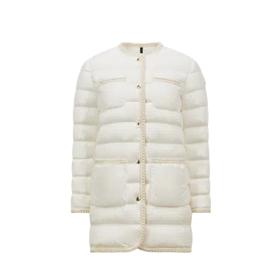 Moncler Gencaylong Braided Trim Long Down Jacket White