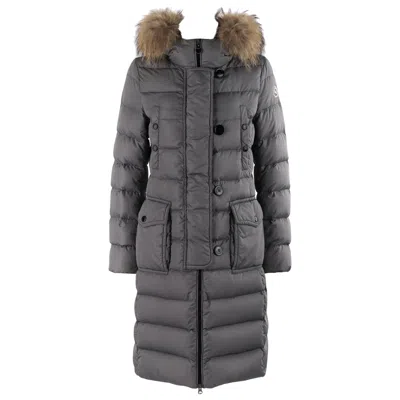 Pre-owned Moncler “genevrier” Giubbotto Gray Fur Quilted Puffer Jacket Parka Coat Size "2"