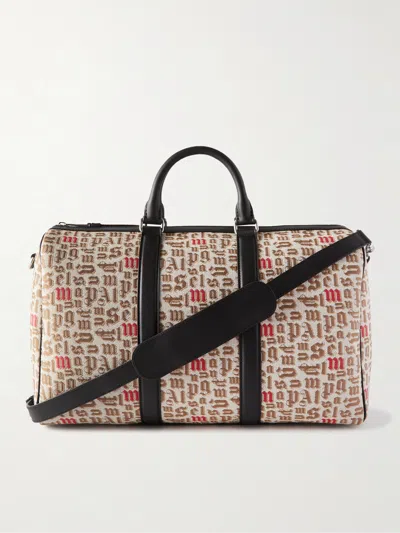Moncler Genius 8 Moncler Palm Angels Leather-trimmed Logo-jacquard Weekend Bag In Brown