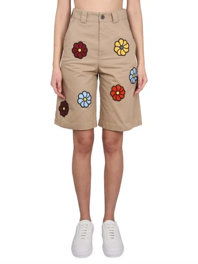 Moncler 1  Jw Anderson Floral Cotton Shorts In Brown