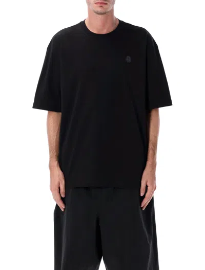 Moncler Genius Black Cotton Tshirt With Logo Patch