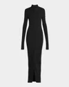 Moncler Genius Button-front Ribbed Wool Maxi Dress In Black