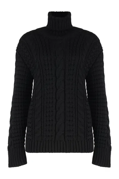 Moncler Genius Cable-knit Virgin-wool Turtleneck Sweater In Black