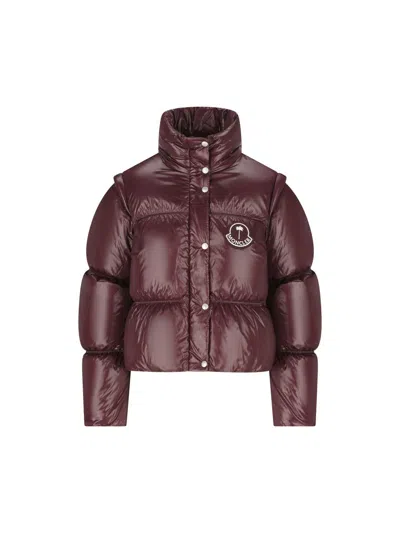 Moncler Genius Moncler X Palm Angels Women's Burgundy Nylon Jacket With High Padded Collar In Red