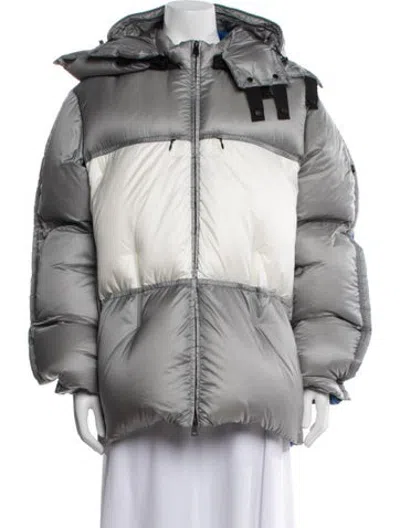 Pre-owned Moncler Genius Colorblock Pattern Down Coat In Grey