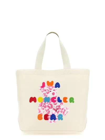 Moncler Genius Cotton And Leather Tote Bag In Beige