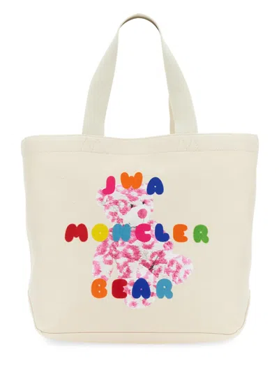 Moncler Genius Cotton Canvas Shopping Bag With Front Print, Leather Logo Patch At The Back And A Double Handle In Sand