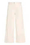 MONCLER GENIUS CREAM-COLORED DENIM PANTS FOR WOMEN WITH FLARED HEM