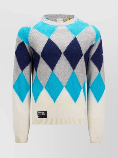 Moncler Genius Diamond Pattern Crew Neck Sweater In Blue