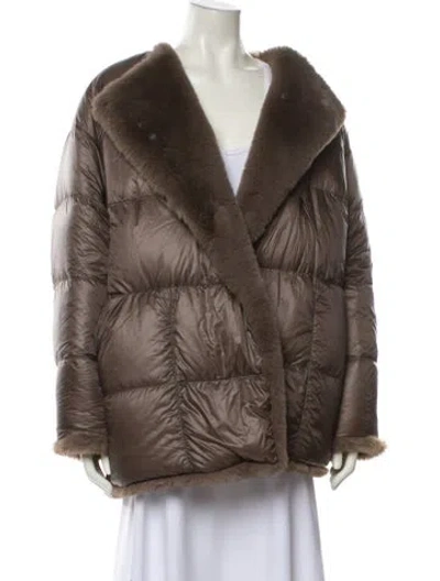Pre-owned Moncler Genius Faux Fur Coat In Brown