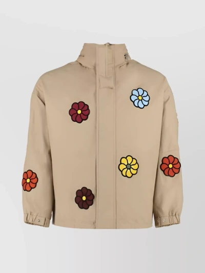MONCLER GENIUS FLORAL EMBROIDERED JACKET WITH ELASTICATED CUFFS AND HIGH COLLAR