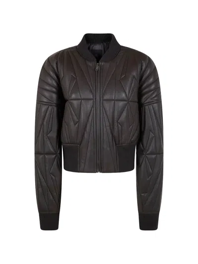 Moncler Genius Geocamo Quilted Leather Bomber Jacket In Brown