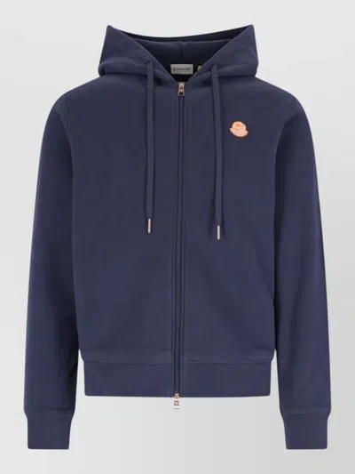 Moncler Genius Hooded Sweatshirt Drawstring Ribbed Cuffs Design In Blue
