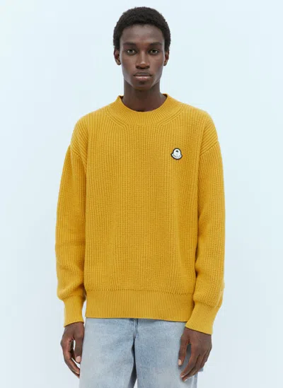 Moncler Genius Logo Patch Wool Sweater In Yellow