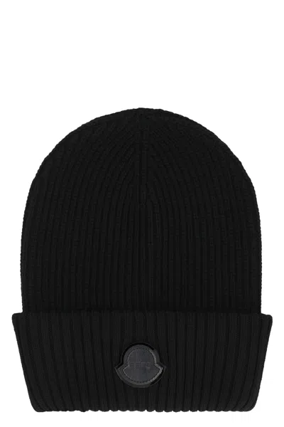 Moncler Genius Logo Wool Beanie In Black