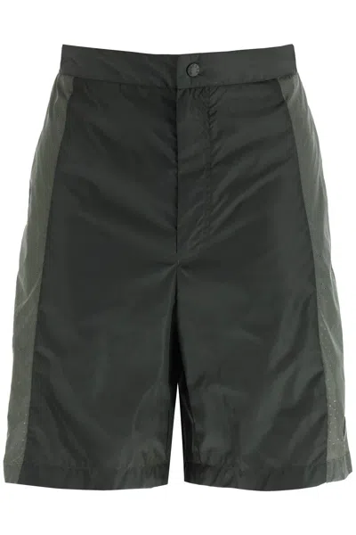 Moncler Genius Loose Fit Green Perforated Nylon Shorts For Men