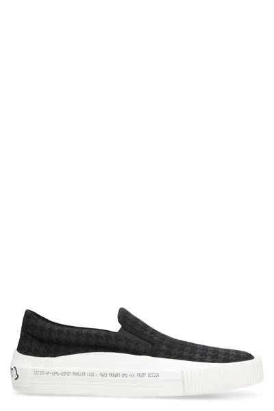 Moncler Genius Men's Black Canvas Slip-on Shoes With Tonal Pattern And Back Lettering