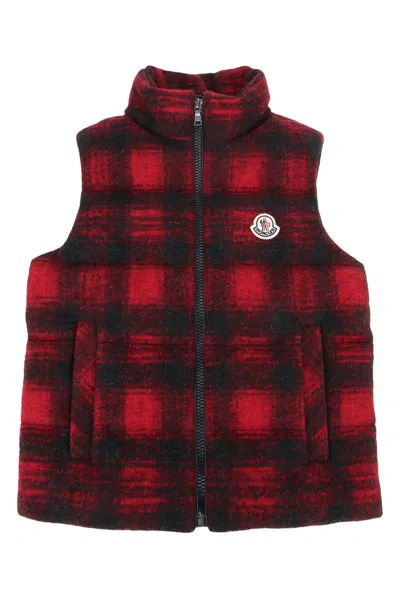 Moncler Genius Moncler Jr Kids Quilted Vest With Check Pattern Panels In Redblackcheck