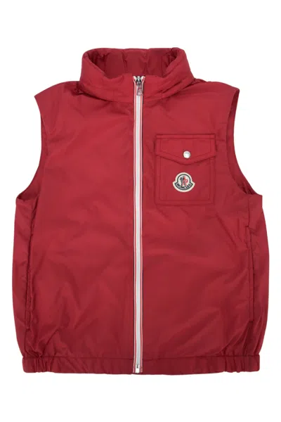 Moncler Genius Moncler Jr Mini Boys Quilted Vest With Hood In Red