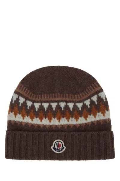 Moncler Genius Moncler Jr Mini Logo Knit Hat For Kids In Brownmulti