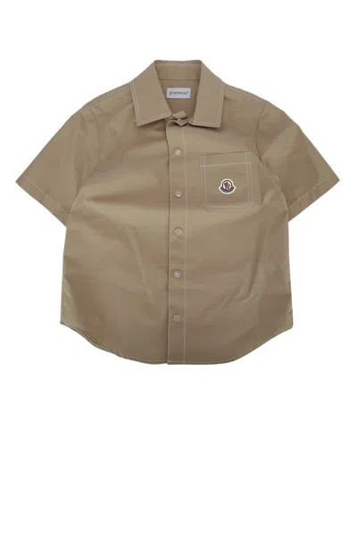 Moncler Genius Moncler Jr Mini Logo Shirt For Kids In Beige