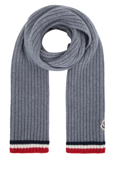 Moncler Genius Moncler Jr Ribbed Knit With Striped Trim Scarf In Gray