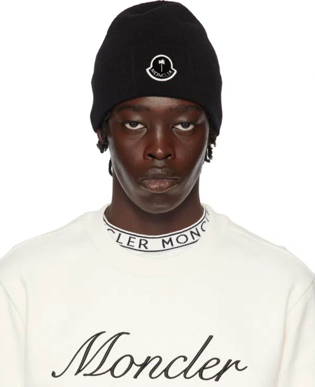 MONCLER PALM ANGELS ニット帽 Moncler Genius Moncler X Palm Angels Black Logo Beanie | ModeSens
