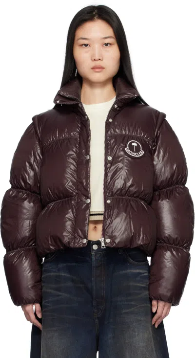 Moncler Genius Moncler X Palm Angels Women's Burgundy Nylon Jacket With High Padded Collar In Red
