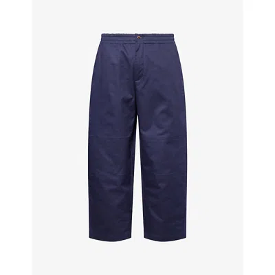 Moncler Genius X Gilga Farm By Donald Glover Logo-patch Tapered-leg Cotton-blend Trousers Navy In Blue
