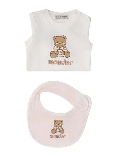 Moncler Genius Kids' Newborn Set With Bear Motif In White