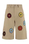 Moncler Genius 1 Moncler Jw Anderson Floral Cotton Shorts In Neutrals