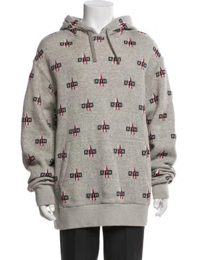 Pre-owned Moncler Genius Printed Crew Neck Hoodie In Gray
