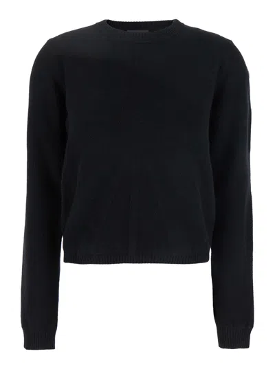 Moncler Genius Biker Black Crewneck Sweater With Logo Patch On The Sleeve In Wool And Cashmere Blend Woman