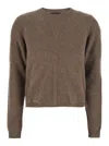 Moncler Genius Biker Brown Crewneck Sweater With Logo Patch On The Sleeve In Wool And Cashmere Blend Woman In Brown