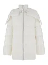 Moncler Genius Rick Owens X Moncler 'cyclopic' White Down Jacket With Removable Hood And Logo Patch In Tech Fabric 