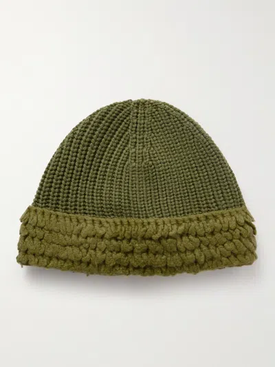 Moncler Genius Salehe Bembury Fringed Ribbed Wool Beanie In Green