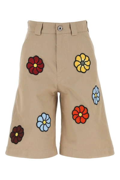 Moncler Genius Floral Embroidered Shorts In Brown