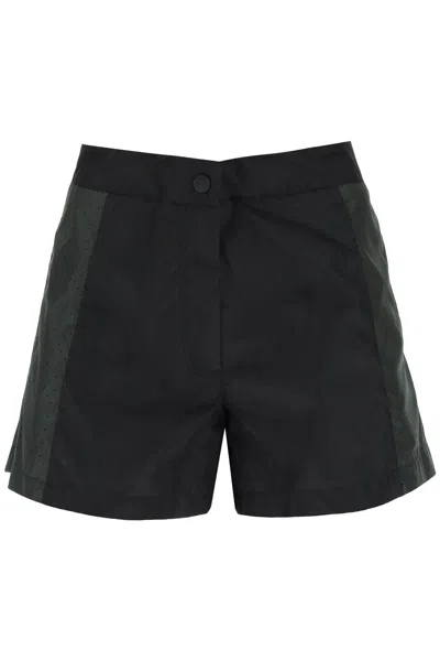 Moncler Genius Sporty Nylon Shorts With Perforated Detailing For Women In Black