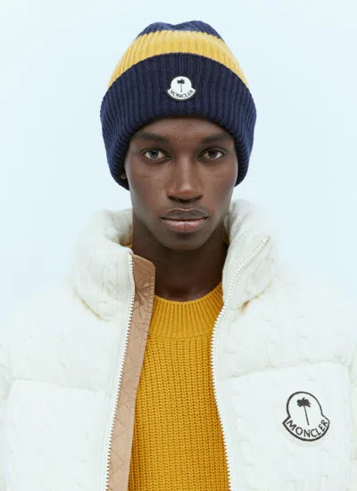 Moncler Genius Striped Logo Patch Beanie Hat In Multi