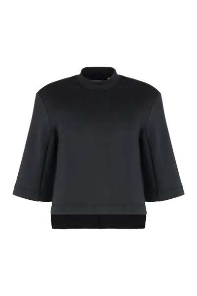 Moncler Genius Techno Fabric T-shirt With Back Logo Patch And Side Slits In Transparent