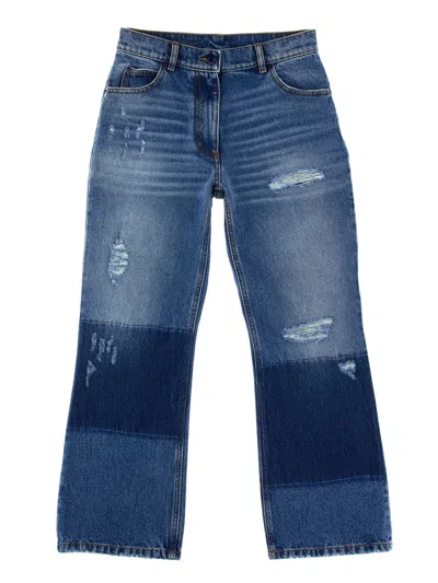 Moncler Genius Vintage Effect Denim Jeans With Star Inlays For Men In Blue