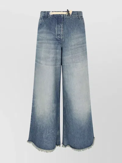 Moncler Genius Wide Leg Frayed Hem Trousers With Pockets In Blue