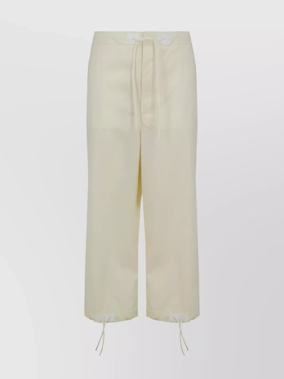 Moncler Genius Wide Leg High Waist Trousers With Drawstring Hem And Back Pockets In Cream