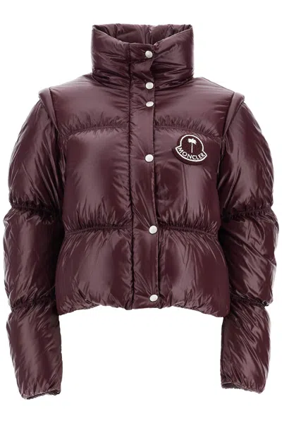 Moncler Genius Moncler X Palm Angels Women's Burgundy Nylon Jacket With High Padded Collar In Red