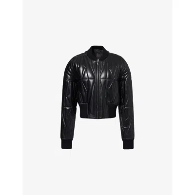 Moncler Genius Womens Black Rick Owens X Moncler Geocamo Cropped Leather Jacket Xs