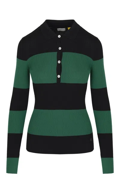 Moncler Genius Womens Knitted Ls Polo In Green