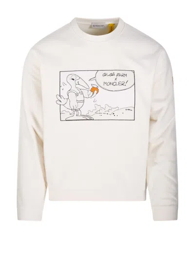 Moncler Genius X Donald Glover Graphic Print Cotton Sweatshirt With Playful Cartoon Design In White