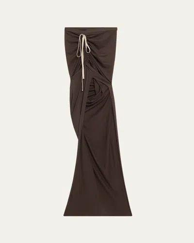 Moncler Genius X Moncler Drawstring Ruched Slit Maxi Skirt In Brown