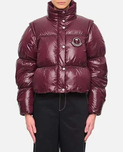 Moncler Genius Moncler X Palm Angels Women's Burgundy Nylon Jacket With High Padded Collar In Red